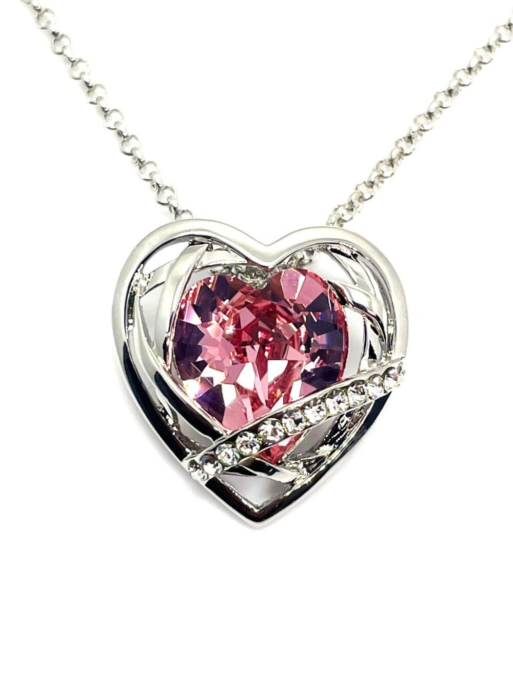 Heart Centerpiece Statement Pendant Necklace with Austrian Crystals, 17"